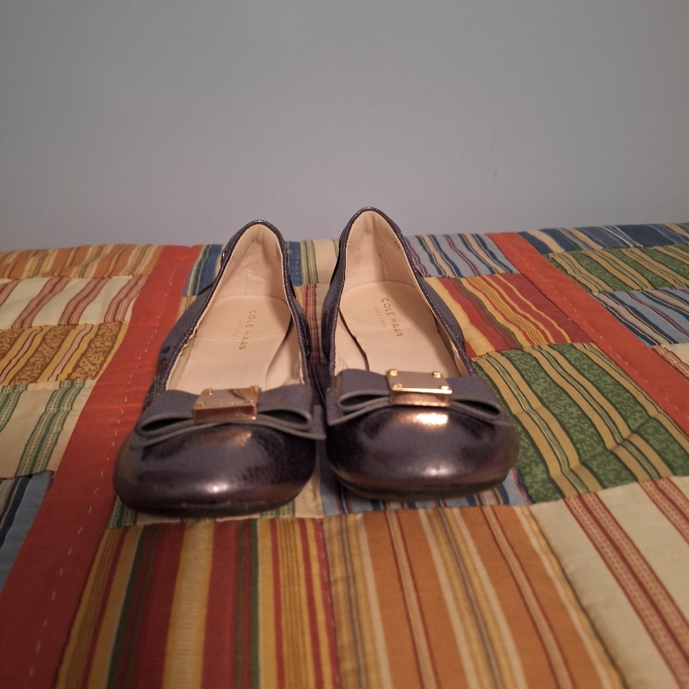 Cole Haan Women's Pewter Metallic Ballet Pleated Flat Size 6.5 C